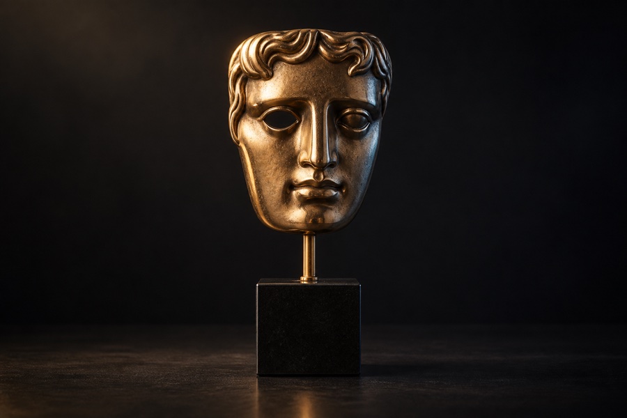 Illustration of a bronze theatre-mask trophy.