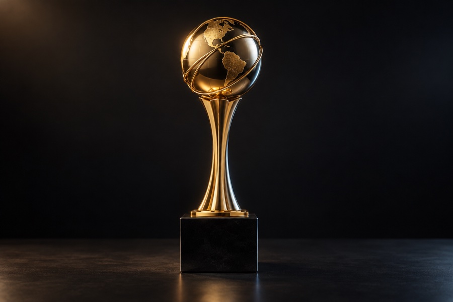 Illustration of a gold globe television trophy.